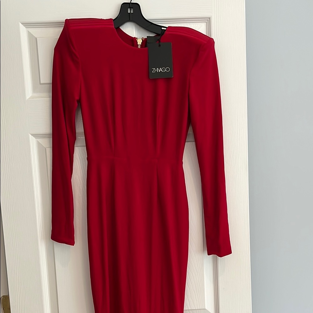 Zhivago Red Bodycon Cocktail Dress Crew Neck Long Sleeve